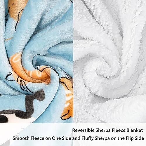 Catalonia Cat Print Sherpa Fleece Throw Blanket, Soft Mink Plush Couch Blanket, Fuzzy Fluffy Comfy Warm Throws, Comfort Caring Gift, 50x60 inches, Baby Blue - color: Cat Blue, size: 50"x60"