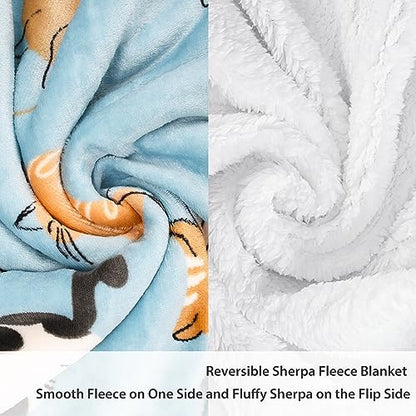 Catalonia Cat Print Sherpa Fleece Throw Blanket, Soft Mink Plush Couch Blanket, Fuzzy Fluffy Comfy Warm Throws, Comfort Caring Gift, 50x60 inches, Baby Blue - color: Cat Blue, size: 50"x60"