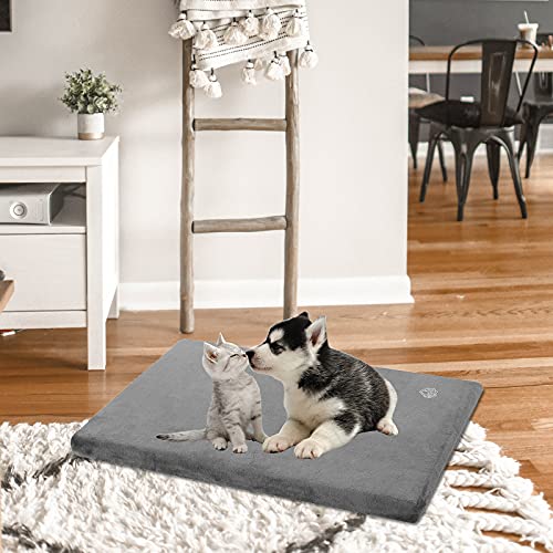 EMPSIGN Stylish Dog Bed Mat Dog Crate Pad Mattress Reversible (Cool & Warm), Water Proof Linings, Removable Machine Washable Cover, Firm Support Pet Crate Bed for Small to XX-Large Dogs, Grey - size: S(23"*16"*3")