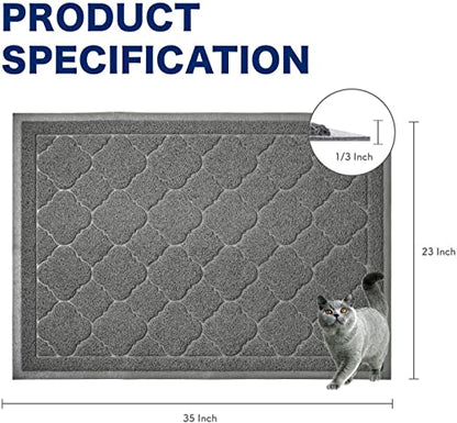 WePet Cat Litter Box Mat, Kitty Premium PVC Pad, Durable Trapping Rug, Phthalate Free, Urine-Resistant, Scatter Control, L 35 x 23 Inch, Grey - color: #03 Grey, style: Medallion/35 x 23 Inch