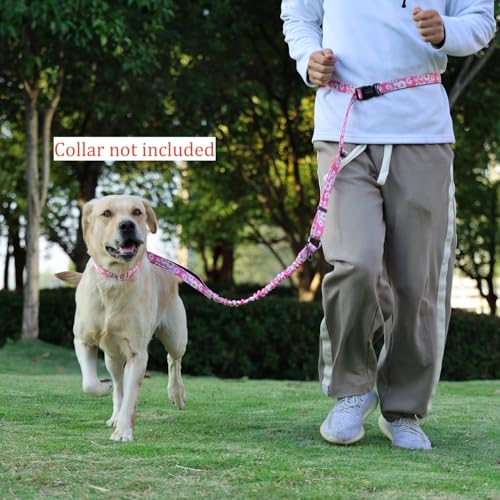 Hands Free Dog Leash, No Pull Bungee Dog Running Waist Leash, with Car Seat Belt, Reflective Stripes, Heavy Duty for Medium and Large Dogs. (Daisy Pink, Large) - color: Daisy Pink