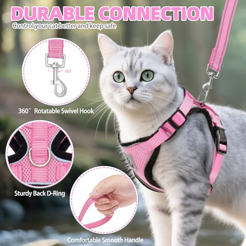 PUPTECK Cat Harness and Leash Set Escape Proof Reflective Cat Walking Harness Adjustable Soft Breathable Mesh Vest for Small Pets, Light Pink, XS - color: Light Pink, size: XS (NECK 8.5", CHEST 11"-14")