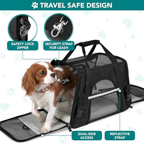 PetAmi Airline Approved Pet Carrier for Cats & Small Dogs, Soft Sided TSA Travel Carrier Bag with Sherpa Bed, Breathable Mesh Ventilation, Collapsible Bowl, Fits Under Seat, Up to 18 lbs, Small Black - color: Black, size: Small - 17"L x 10.2"W x 11.2"H