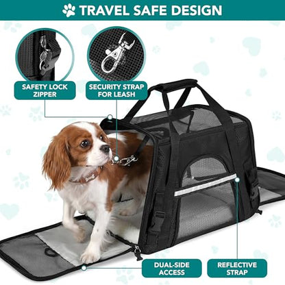 PetAmi Airline Approved Pet Carrier for Cats & Small Dogs, Soft Sided TSA Travel Carrier Bag with Sherpa Bed, Breathable Mesh Ventilation, Collapsible Bowl, Fits Under Seat, Up to 18 lbs, Small Black - color: Black, size: Small - 17"L x 10.2"W x 11.2"H