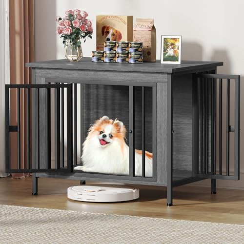 EasyCom Dog Crate Furniture for 1 or 2 Dogs, Heavy Duty Single/Double Dog Crates for Small/Medium/Large Dogs, Dog Kennel Furniture Indoor as TV Stand, Medium Size 31.5" L(20-35 Pounds), Dark Grey - color: Dark Grey, size: 31.5"L x 23.62"W x 27.9"H