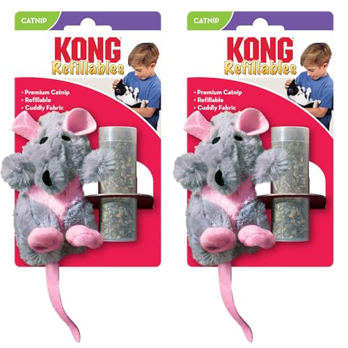 KONG Refillables Catnip Toys, Assorted 2-Pack – Plush Cat Toys with Refillable Catnip Pouch & Premium North American Catnip (Rat 2 Pack) - color: Rat 2 Pack