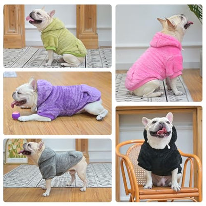 SCENEREAL Fleece Dog Sweaters Hoodie for Small Medium Large Dogs Girls Boys, Plush Fuzzy Dog Clothes Hoodies with Leash Hole, Winter/Fall Puppy Cold Weather Coat, Sherpa Hooded Sweatshirt, Grey ML - color: Grey, size: Medium-Large