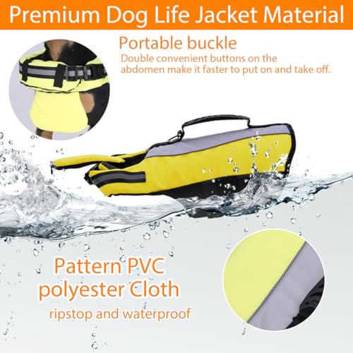 Geyecete Dog Life Vest for Swimming with Handle Dog Life Jacket High Adjustable for Swimming, Boating,and Water Safety, High-Buoyancy,Yellow-M - size: Medium