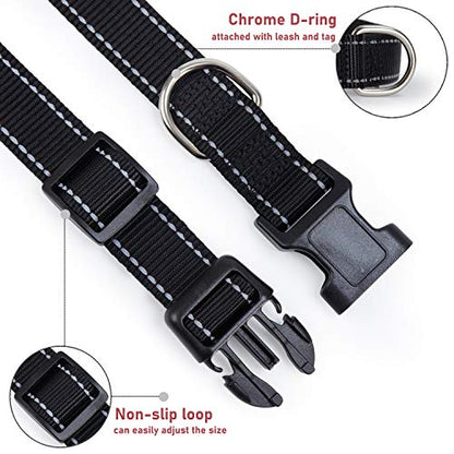 Reflective Dog Collar with Buckle Adjustable Safety Nylon Collars for Small Medium Large Dogs, Black XXS - color: Black, size: XX-Small :Width 3/8",Neck 8-12"