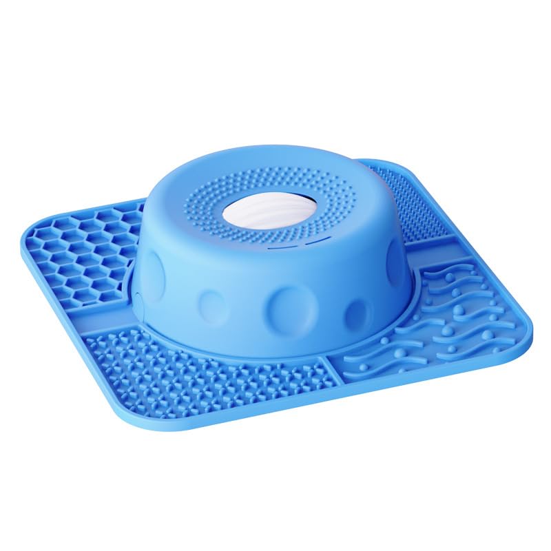 Slow Feeder Dog Lick Bowl with 3 Rolling Ball,Anti-Slip Silicone Puzzle Feeder for Liquid Treats,Bone Broth,Yogurt,Wet Food,Anxiety Relief Enrichment Lick Toy for All Dogs & Cats (Regular Blue) - color: Regular Blue
