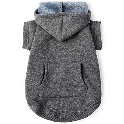 Dog Hoodie Fleece Puppy Clothes Warm Sweater with Hat for Small Dogs Cat Hooded Shirt Kitten Pet Basic Hoodies Sweatshirt with Pocket Doggie Soft Winter Coat Apparel (Grey; L) - color: Grey, size: L-(9~17lb) | Chest(~17.7")