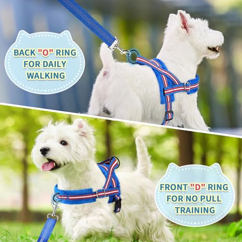 SlowTon No Pull Small Dog Harness and Leash Set, Puppy Soft Vest Harness Neck & Chest Adjustable, Reflective Lightweight Harness & Anti-Twist Pet Lead Combo for Small Medium Dogs (DB-Front Clip, XS) - color: B-Dark Blue - With Front Clip, size: X-Small