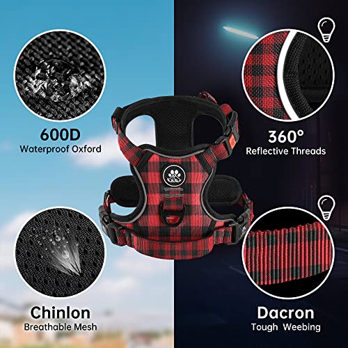 No Pull Dog Harness with Leash, Reflective No Choke Pet Vest Harness,Adjustable Soft Padded Dog Harness with Easy Control Handle for Small Dogs(Checkered Red,Small) - color: Checkered Red, size: 【S】neck 11-15" chest 15-21"
