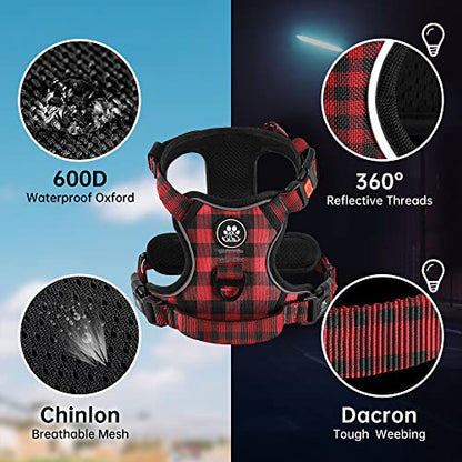 No Pull Dog Harness with Leash, Reflective No Choke Pet Vest Harness,Adjustable Soft Padded Dog Harness with Easy Control Handle for Small Dogs(Checkered Red,Small) - color: Checkered Red, size: 【S】neck 11-15" chest 15-21"