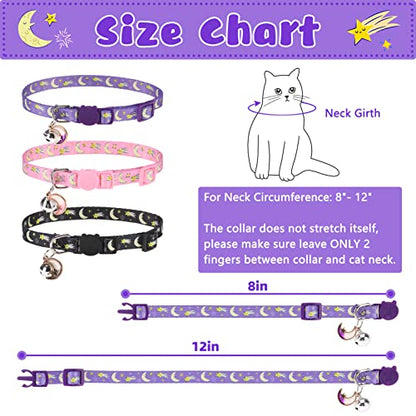 Breakaway Cat Collars with Bell & Cute Pendants, 3 Pack Safety Buckle Kitten Collars, Adjustable Pet Collar Ideal for Girl Boy Cats Puppy (Moon&Star) - color: Style A - Moon