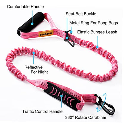 6FT Highly Reflective Heavy Duty Elastic Bungee Medium and Large Dog Leash Shock Absorbing with Comfortable Padded Handle and Traffic Handle Suitable for Training - color: Pink