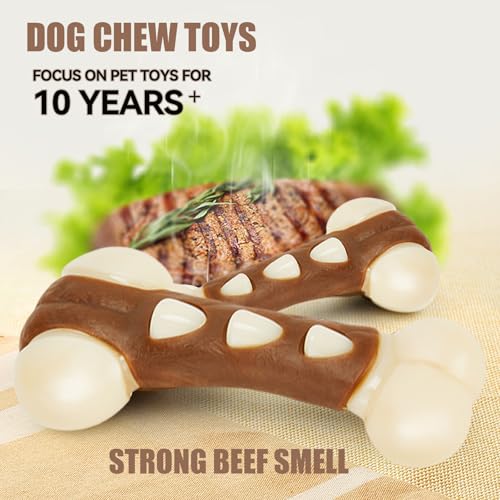 Nylon Dog Bones for Aggressive Chewers, 2 Pack Real Beef Flavor Puppy Chew Toys, Durable Dog Teething Toys for Large/Medium/Small Breeds
