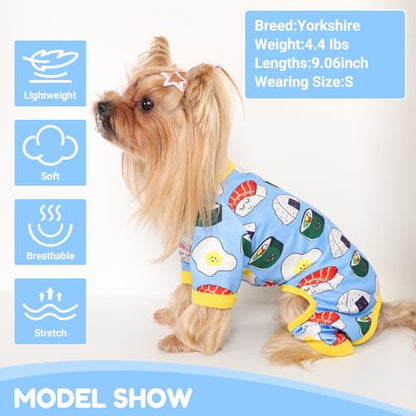 Dog Pajamas Small Sized Dogs Stretchable Summer Dog Clothes Pjs 4 Legs Girl Boy Cute Soft Puppy Outfits Doggie Cat Jammies Jumpsuit Sleeper for Pet (Bread, Large) - color: Bread, size: Large (Chest 17in )