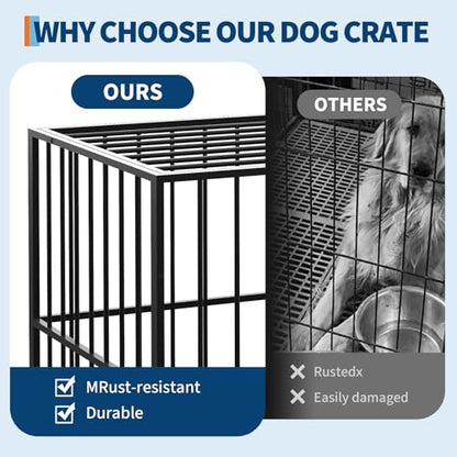 42 Inch Dog Crate for Medium Sized Dogs, Heavy Duty Stainless Steel Dog Kennel Indoor Escape Proof with Wheels and Removable Tray, Indestructible Dog Cage Stackable for Medium Small High Anxiety Dogs - size: 42 inch