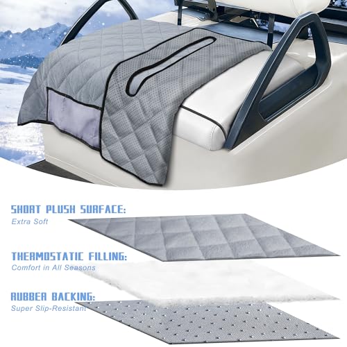Golf Cart Seat Covers with 4 Front Pockets, Thick Seat Towel Blanket with Non-Slip Backing, Fits EZGO, Club Car, Yamaha and More 2 & 4 Passenger Golf Carts, Gray - color: Gray