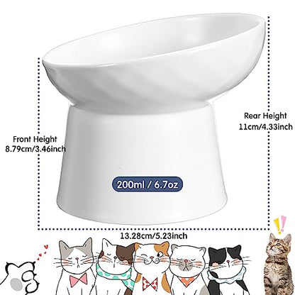 Tanlade 4 Pcs Ceramic Raised Cat Bowls, Elevated Tilted Cat Bowl for Food Water, Stress Free, Backflow Prevention, Dishwasher Microwave Safe, Feeder Dish for Indoor Kitten, Small Dogs(White and Grey) - color: White and Grey