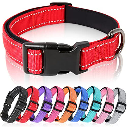 HEELE Dog Collar, Reflective Dog Collar, Soft Neoprene Padded Breathable Nylon Pet Collar Adjustable for Small Dogs, Red, S(10.23-14.96") - color: Red, size: Small (10.23-14.96")