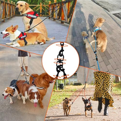 2 Way No Tangle Dog Leash - 360° Swivel Leash for Two Dogs, Reflective Design for Small Medium Large Dogs (Black, 2 Way)