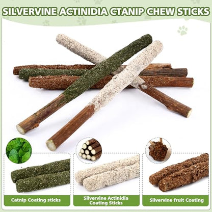 WOUSEDO 27 Pack Catnip Chew Toys for Cats,Cotton Sisal Rope Toys,Cat Natural Silvervine Sticks,for Cat Teeth Cleaning and Dental Care,Interactive Toy for Bored Indoor Cats - size: 27 PACK