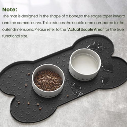 PWTAA Dog Food Mat Anti-Slip Silicone Dog Bowl Mat Thicker Pet Placemat Waterproof Cat Feeder Pad with Raised Edge Puppy Kitten Feeding Mats Suitable Small Medium-Sized Dogs Cats Eating Tray - color: Black, size: 25.6" x 13"