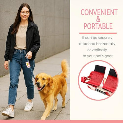Dog Treat and Poop Bag Holder for Leash, 2 Waterproof Zipper Pouches for Pet Walking Accessories, with Dispenser, Training Clicker and 1 Free Roll (Strawberry) - color: Strawberry