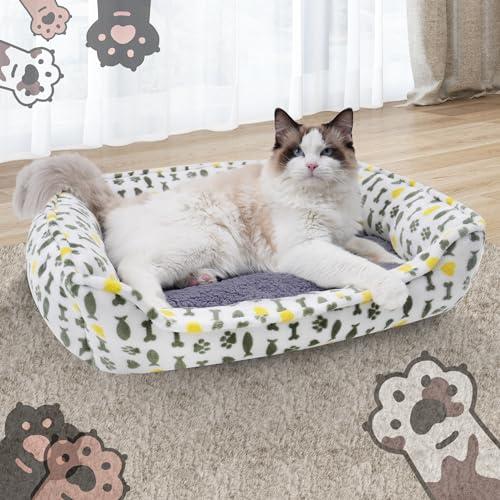 AIWIKIDE Dog Sofa Bed, Anti-Anxiety Puppy Cuddler Bed for Puppy Dog & Cat, Rectangle Washable Bed with Grey Mattress, Extra Small