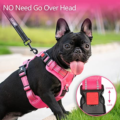 PoyPet No Pull Dog Harness, No Choke Reflective Dog Vest, Adjustable Pet Harnesses with Easy Control Padded Handle for Small Medium Large Dogs(Pink Matching Trim,XS) - color: Pink(Matching Trim), size: XS