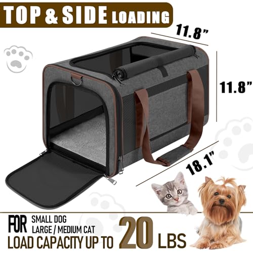 GAPZER Small Dog Carrier Cage Soft Chihuahua / Softshell Big Cat Carrier Maine Coon / Pet Taxi Carrying Bag over 25lbs / Top Loader Travel Kennel Brown - color: Dark Grey-Brown