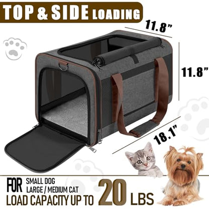GAPZER Small Dog Carrier Cage Soft Chihuahua / Softshell Big Cat Carrier Maine Coon / Pet Taxi Carrying Bag over 25lbs / Top Loader Travel Kennel Brown - color: Dark Grey-Brown