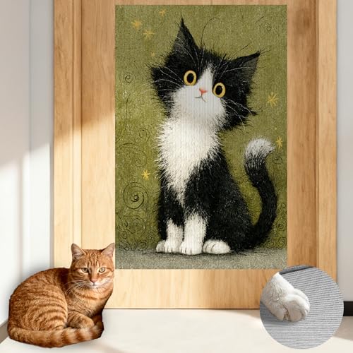Cat Wall Scratcher 15.3x23.6 Inches Polyester Synthetic Fiber, Tuxedo Kitten Print, wall scratchers for Indoor Cats, cat Scratching mat, Home Decor, Bedroom, Office (2pcs) - color: LU15986-2pcs