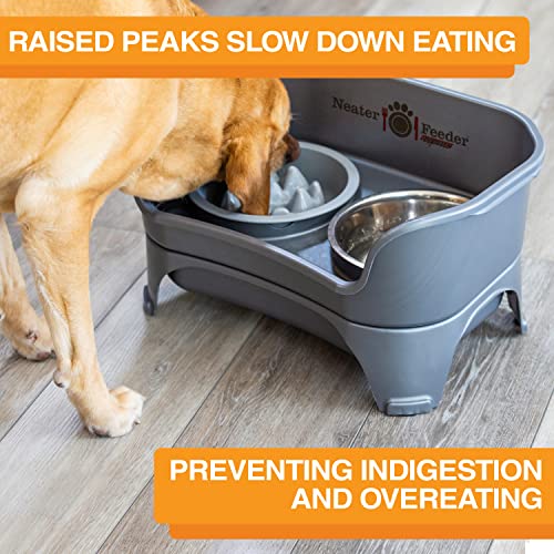 The Niner Slow Feed Bowl - Raised Peaks Slow Down Pets Eating - Fits Elevated Feeders Including Neater Feeder Large Sizes - Gentle on Teeth and Gums - Holds up to 2 Cups (Silver) - color: Silver