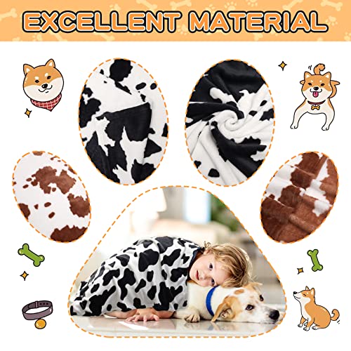 Rezutan 1 Pack 3 Blankets for Dogs, Dog Blanket for Large & Medium Pet Cat, Premium Soft Fluffy Suitable for Dog Kennels & Beds, Sofas, Gifts Puppy Essentials, 41x31inch, Black Brown White Cow Print - color: Cow Print（brown 1 Pack+black White 2 Pack ), si