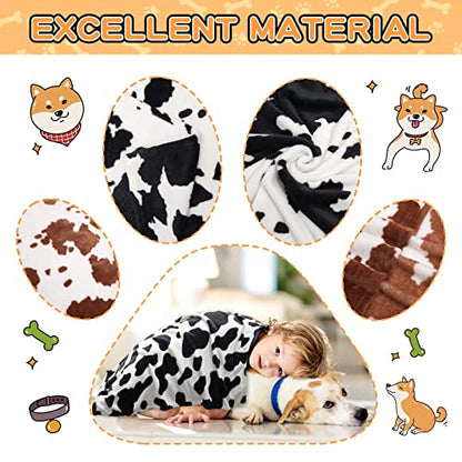 Rezutan 1 Pack 3 Blankets for Dogs, Dog Blanket for Large & Medium Pet Cat, Premium Soft Fluffy Suitable for Dog Kennels & Beds, Sofas, Gifts Puppy Essentials, 41x31inch, Black Brown White Cow Print - color: Cow Print（brown 1 Pack+black White 2 Pack ), si