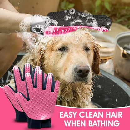 Upgrade Pet Grooming Gloves, Grooming Gloves for Dogs, Cats, Rabbits & Horses with Long and Short Hair, Efficient Pets Hair Remover Mittens - 1 Pair (Pink) - color: Pink