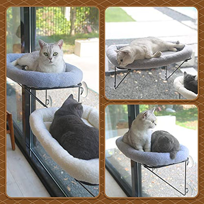Zakkart Cat Window Perch - 100% Metal Supported from Below - Comes with Warm Spacious Pet Bed - Cat Window Hammock for Large Cats & Kittens - for Sunbathing, Napping & Overlooking (Grey) - color: Gray