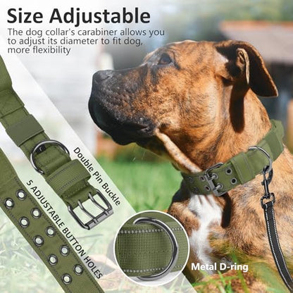 Tactical Dog Collar with Control Handle, Military Adjustable Pet Collar Reflective Heavy Metal Buckle Dog Collar, Soft Nylon Training Collar for Medium Large Dogs (Green, Large) - color: Green, size: Large