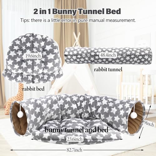 BWOGUE Bunny Tunnel Bed, 2-in-1 Collapsible Tunnel Tubes Toys with Removable Mat Hideout for Cats Kittens Rabbits Guinea Pigs Kitty (Greystar) - color: Greystar