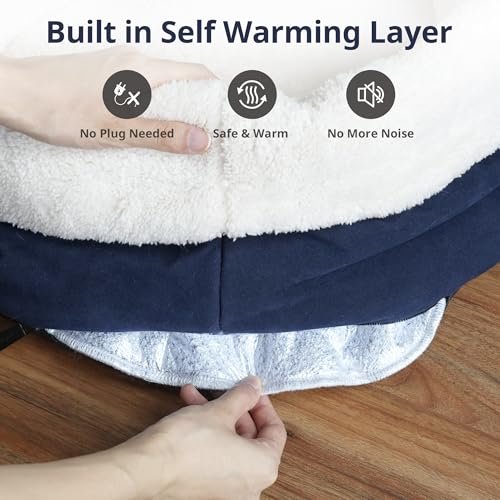 Self Warming Cat Bed, 17.7" x 13.7" Anti-Slip Soft Round Thermal Pet Cushion Bed for Kittens, Cats, Puppies and Small Dogs, Blue - color: Blue