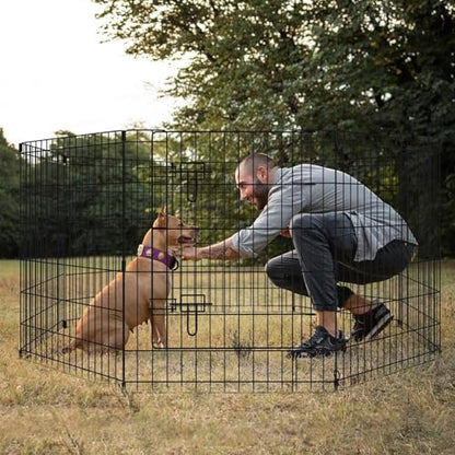 Pet Playpen Dog Pen Foldable Dog Exercise Fence 8 Panels 30 Inch Kennels Pet Playpen Options Ideal for Pet Medium Animals Outdoor Indoor (Playpen with Top Cover) - style: 24'' x 30'' with Top cover