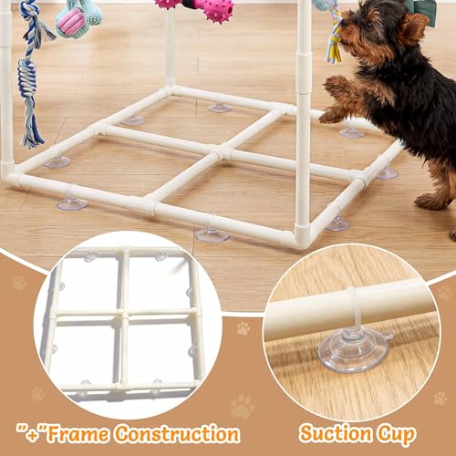 Puppy Play Gym with 15 Teething Toys, Indoor Jungle Gym with Puppy Toys to Keep Them Busy for Mental Stimulation, 23.2" Small Dog Play PVC Frame with Straps and Storage Bag