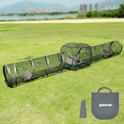 2 Connectable Large Cat Tunnels and 1 Portable Mesh Cube for Indoor and Outdoor, Durable Enclosed Outdoor Pet Playpen for Cats,Puppy and Small Animals to Play, Jump and Sleep Safely - size: 3 in 1 cube+2 tunnels