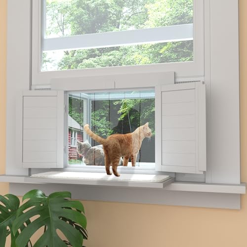 GDLF Cat Window Box, Universal Cat Window Perch Catio with Mosquito Proof, Fits Double Hung Windows 24" to 38.5" Wide, for Sunbathing, Napping & Outdoor Viewing (Min Height 20") - size: fits up to 20"