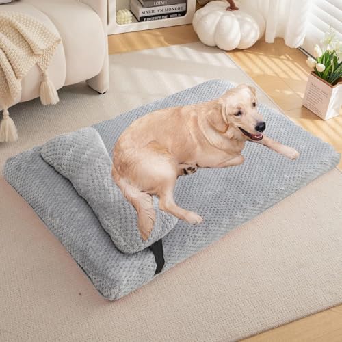 Large Dog Bed Mat with Pillow, Egg Crate Foam Pet Bed Bolster Pillow for Support, Washable Dog Bed Mattress Suitable for Pets Up to 50 lbs, Grey 39.4x25.5x3 in - color: Grey, size: 39.4x25.5x3 in