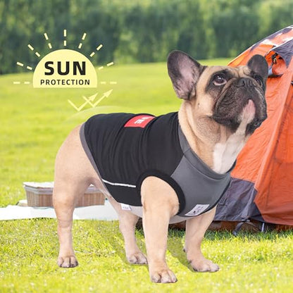 iChoue French Bulldog Summer Cooling Shirt for Dogs UV Sun Protection Vest Sleeveless Stretchy Tank Top English Pug Grey Black - Medium - color: Cooling Shirts Grey Black, size: Medium ( 15 - 25 lbs )