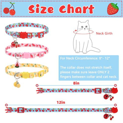 Breakaway Cat Collars with Bell & Cute Pendants, 3 Pack Safety Buckle Kitten Collars, Adjustable Pet Collar Ideal for Girl Boy Cats Puppy (Style A - New Fruit) - color: Style A - New Fruit